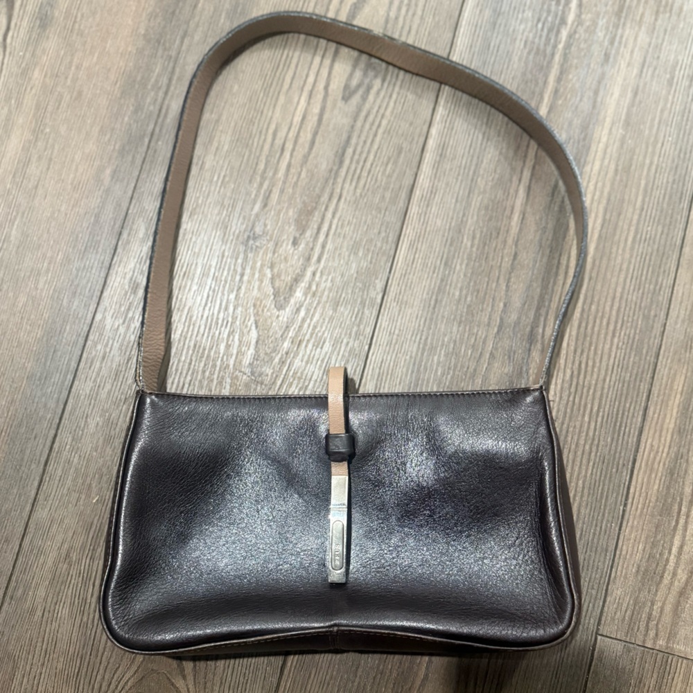 ZEUS Dark Brown Leather Shoulder Bag Minimalist Vintage Style Italy